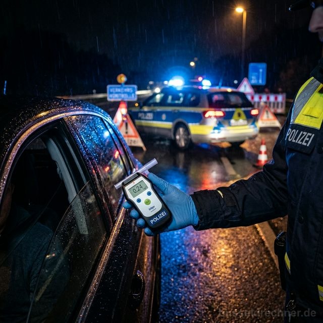 Polizei-Drogenkontrolle bei Nacht — Speicheltest am Fahrzeug