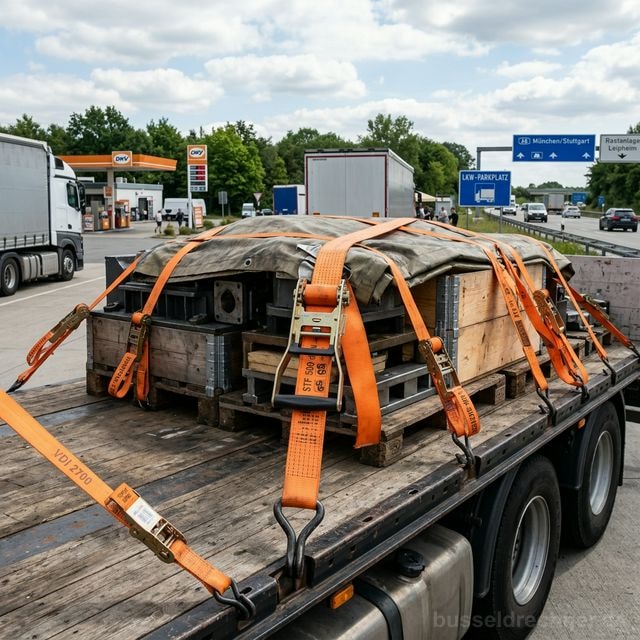 Gefahrguttransport mit Warntafeln auf deutscher Autobahn