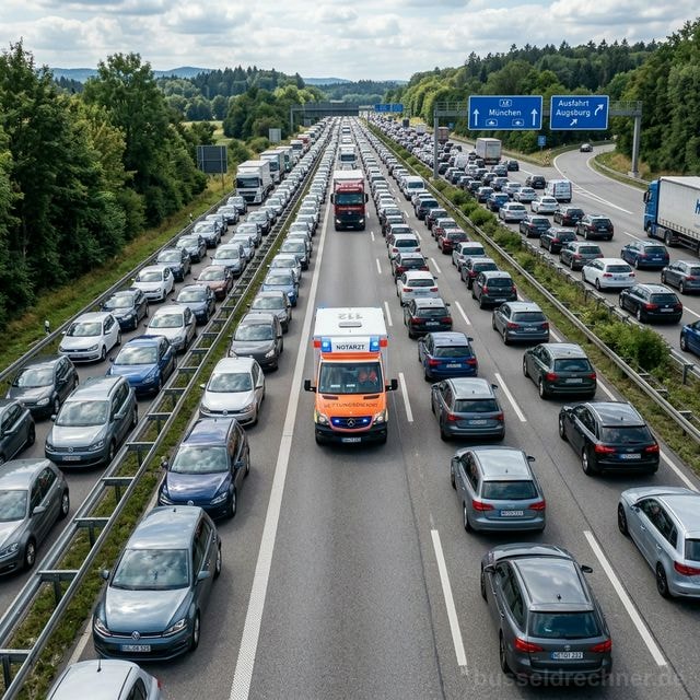 Rettungsgasse auf der Autobahn — Notarztwagen fährt durch die Gasse