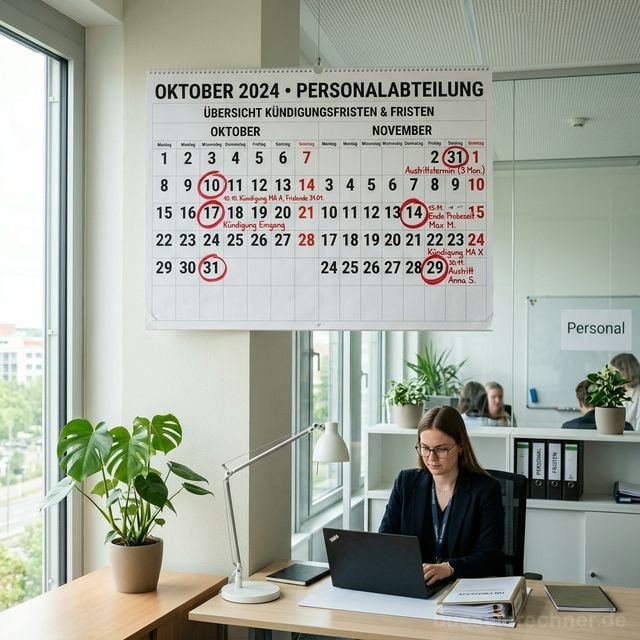 Wandkalender mit rot eingekreistem Kündigungsfrist-Endtermin neben einem formellen Kündigungsschreiben