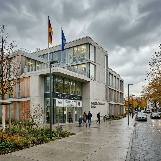 Rollstuhlfahrerin arbeitet an einem barrierefreien Arbeitsplatz und bespricht sich mit Kolleginnen und Kollegen