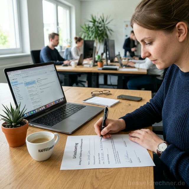 Jahreskalender im Büro mit farbig markierten Urlaubstagen und einer Hand, die mit Textmarker weitere Tage einträgt