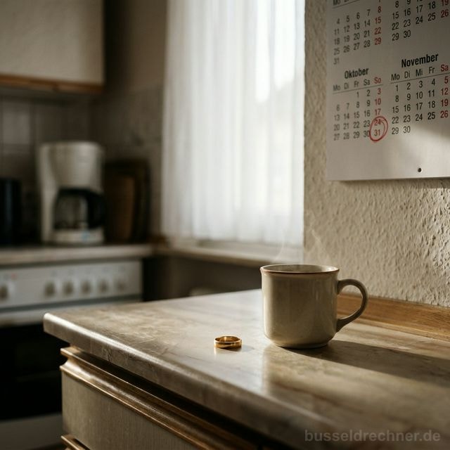 Wandkalender mit markiertem Datum und Ehering auf der Küchenablage – Symbolbild Trennungsjahr
